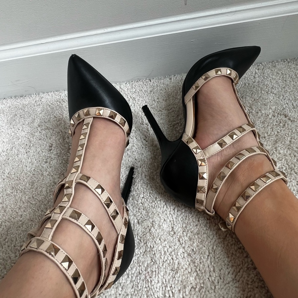 Studded Black and Cream Heels